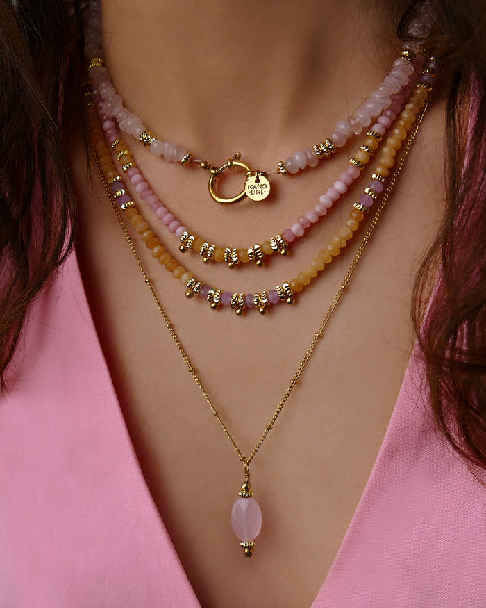 Collier BLISS - Rose Quartz Doré