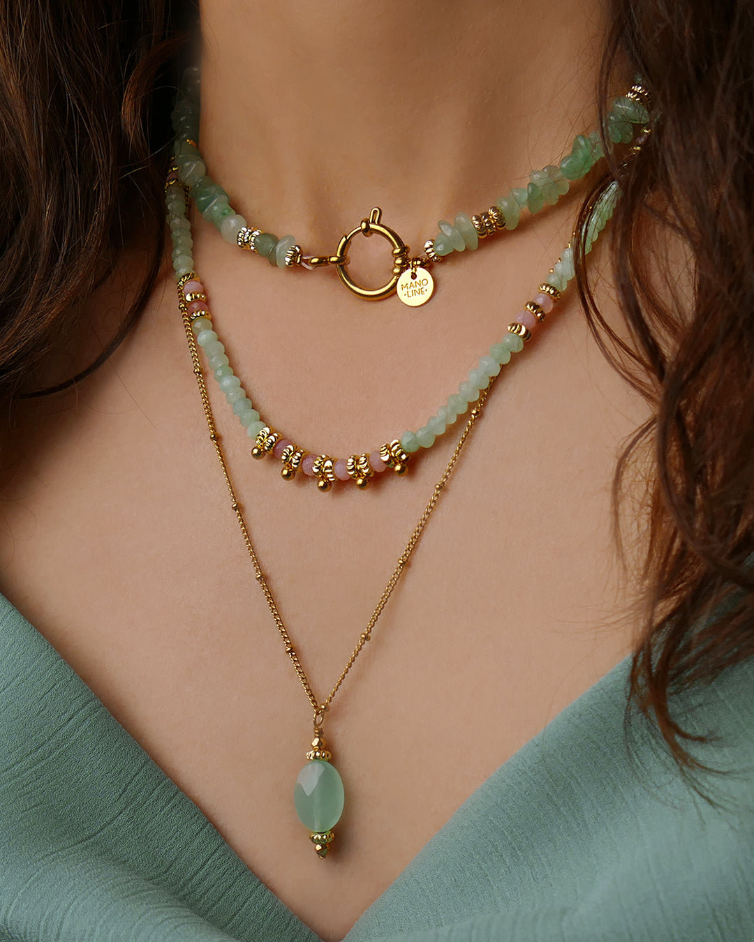 Collier TIAMO - Vert Menthe Doré