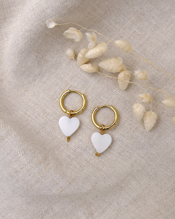 Boucles d'oreilles HOOP Coeur - Nacre Doré