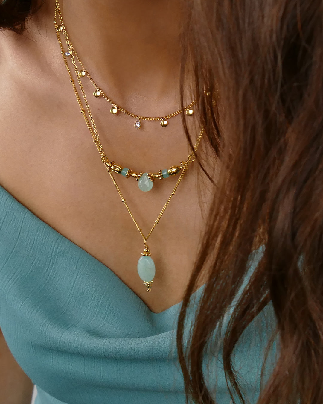 Collier STINA - Vert Aqua Doré