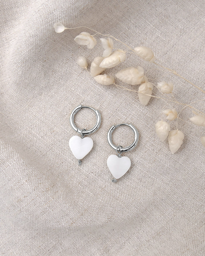 Boucles d'oreilles HOOP Coeur - Nacre Argenté